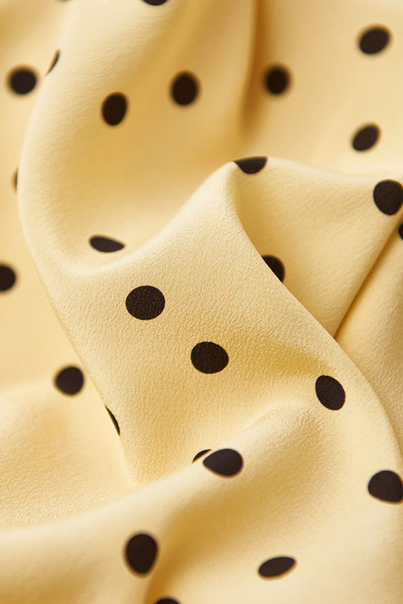 Yellow 100 Heavy Silk Crepe Polka Dot Midi Dress