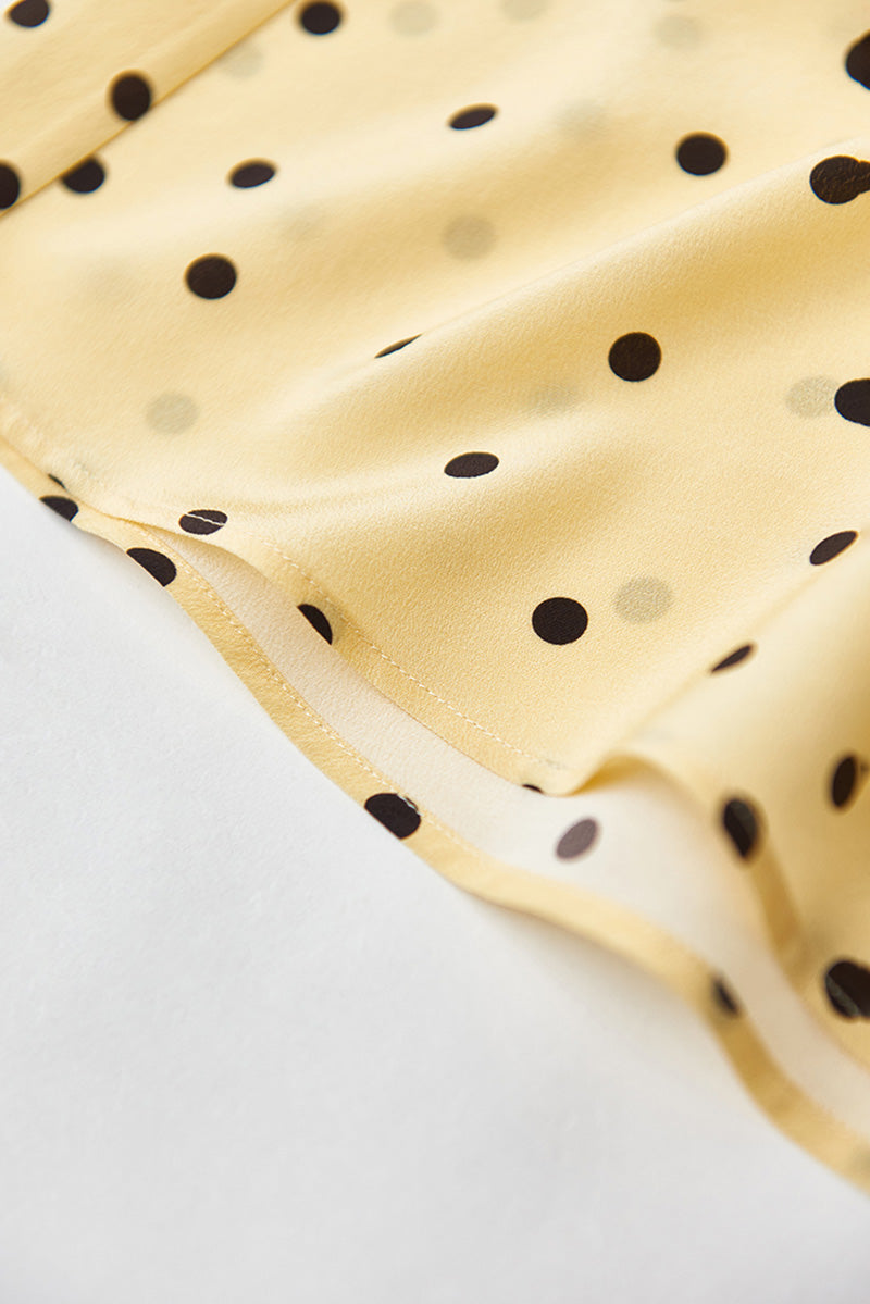 Yellow 100 Heavy Silk Crepe Polka Dot Midi Dress