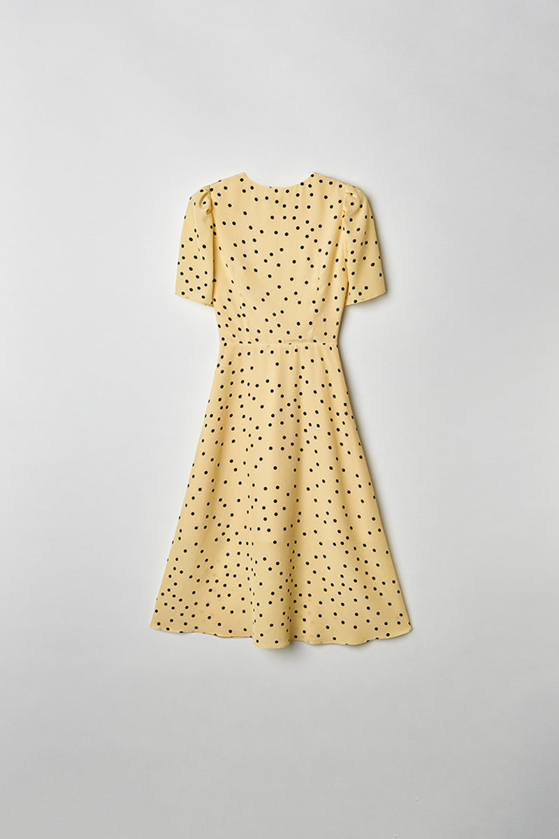 Yellow 100 Heavy Silk Crepe Polka Dot Midi Dress