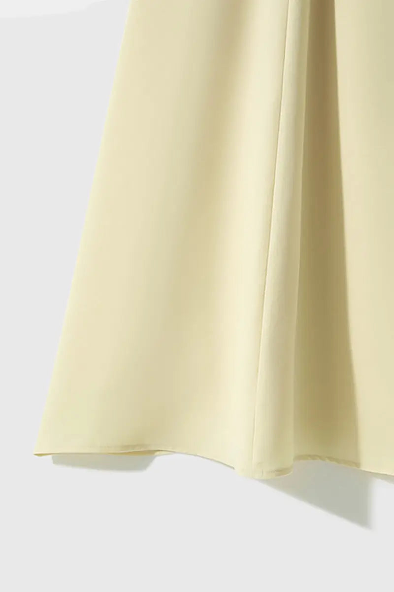 Yellow Triacetate V-Neck Gathered Waist Midi Dress