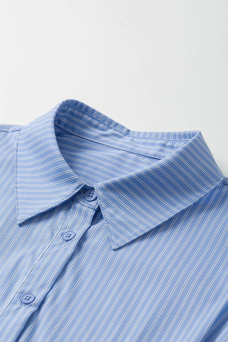 Asymmetric Button-Front Short Sleeve Blouse with Side Tie
