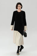 Asymmetric Patchwork Long-Sleeve Velvet Dress
