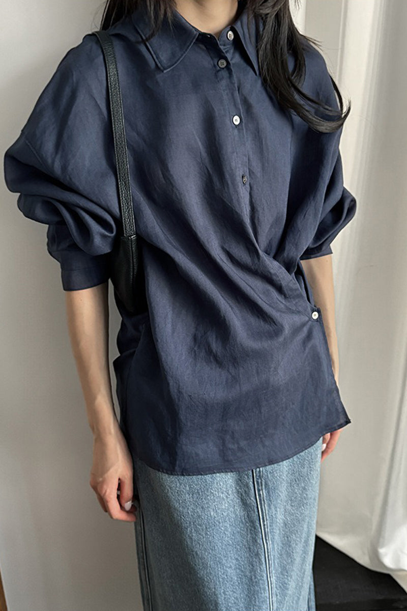 Asymmetric Tencel-Ramie Button-Down Shirt