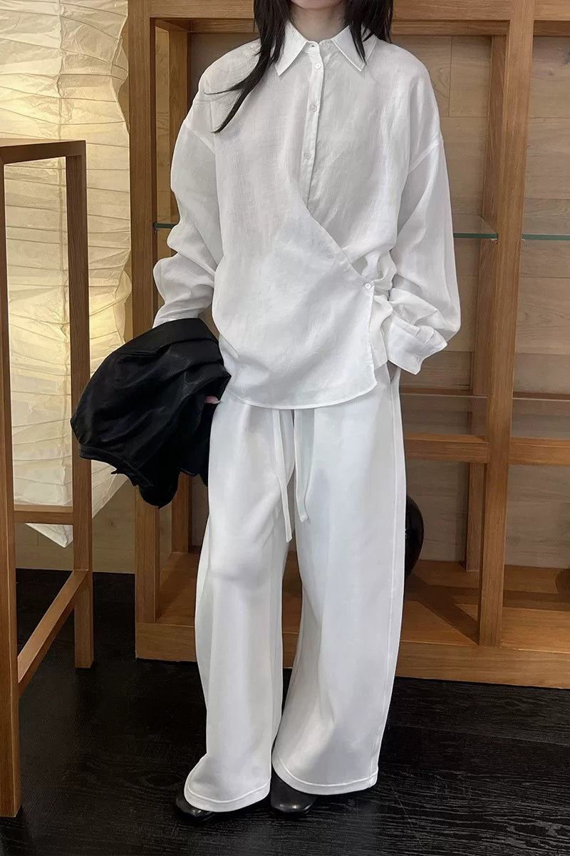 Asymmetric Tencel-Ramie Button-Down Shirt