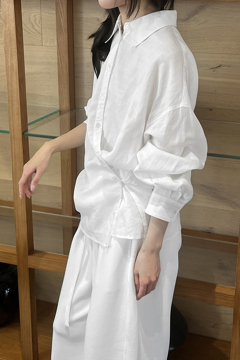 Asymmetric Tencel-Ramie Button-Down Shirt