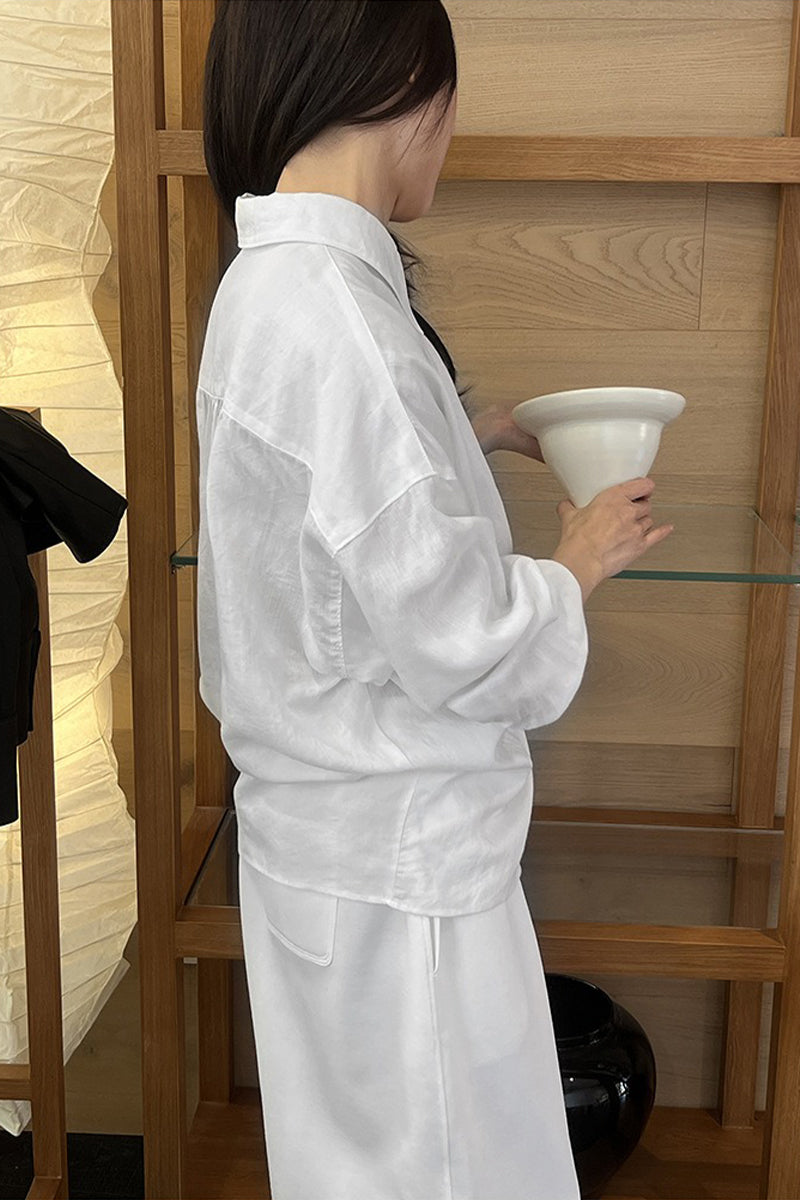 Asymmetric Tencel-Ramie Button-Down Shirt