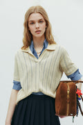 Basic V-Neck Open-Knit Polo Shirt