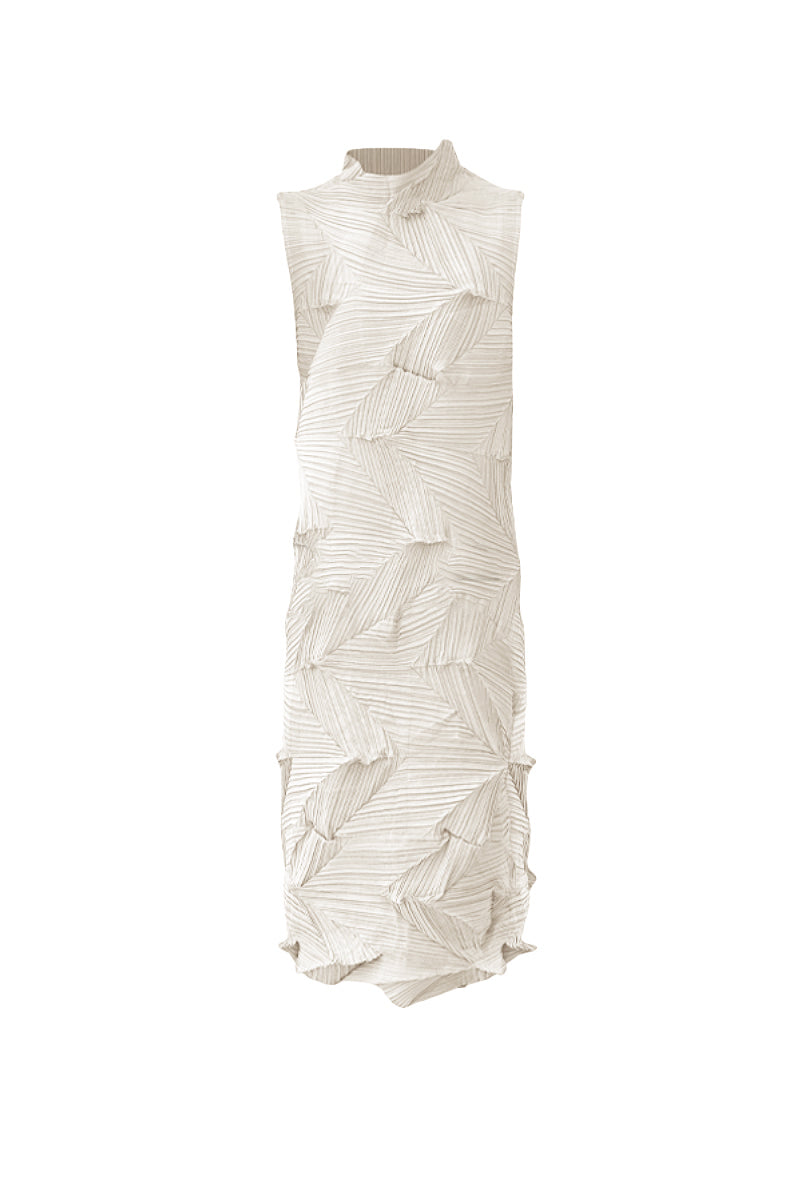Designer Inspired Pleated Sleeveless Midi Dress in White