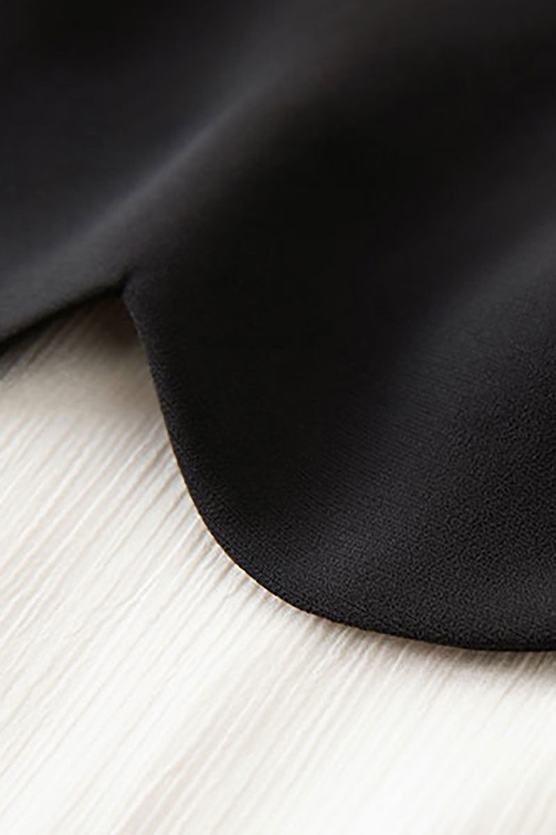 Black & White Short-Sleeve Mixed Media Midi Dress