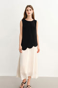 Black & White Sleeveless Mixed Media Midi Dress