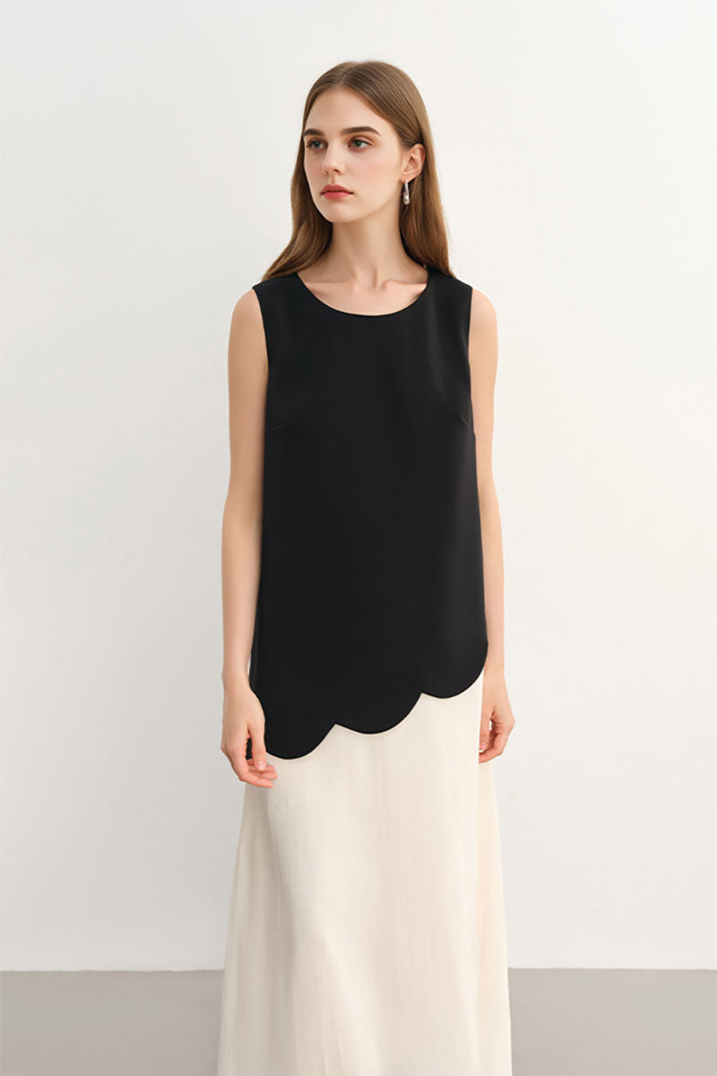 Black & White Sleeveless Mixed Media Midi Dress