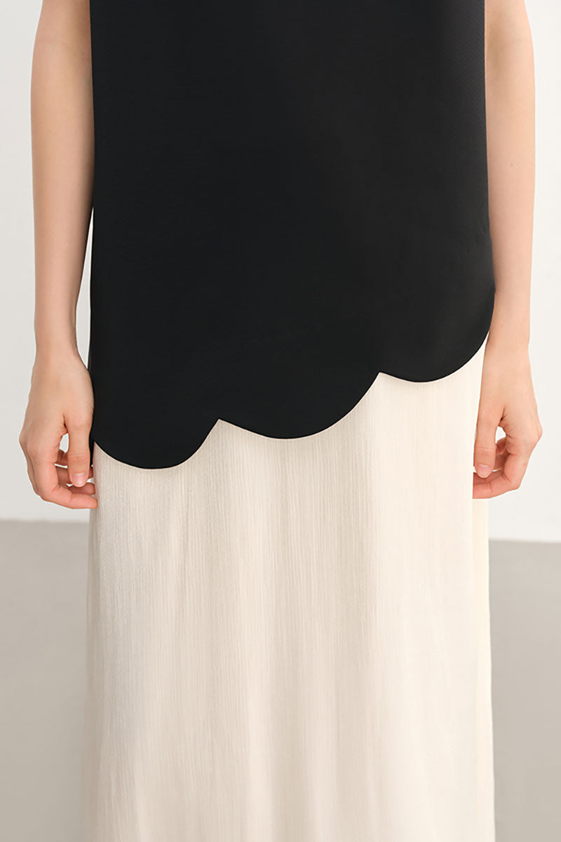 Black & White Sleeveless Mixed Media Midi Dress