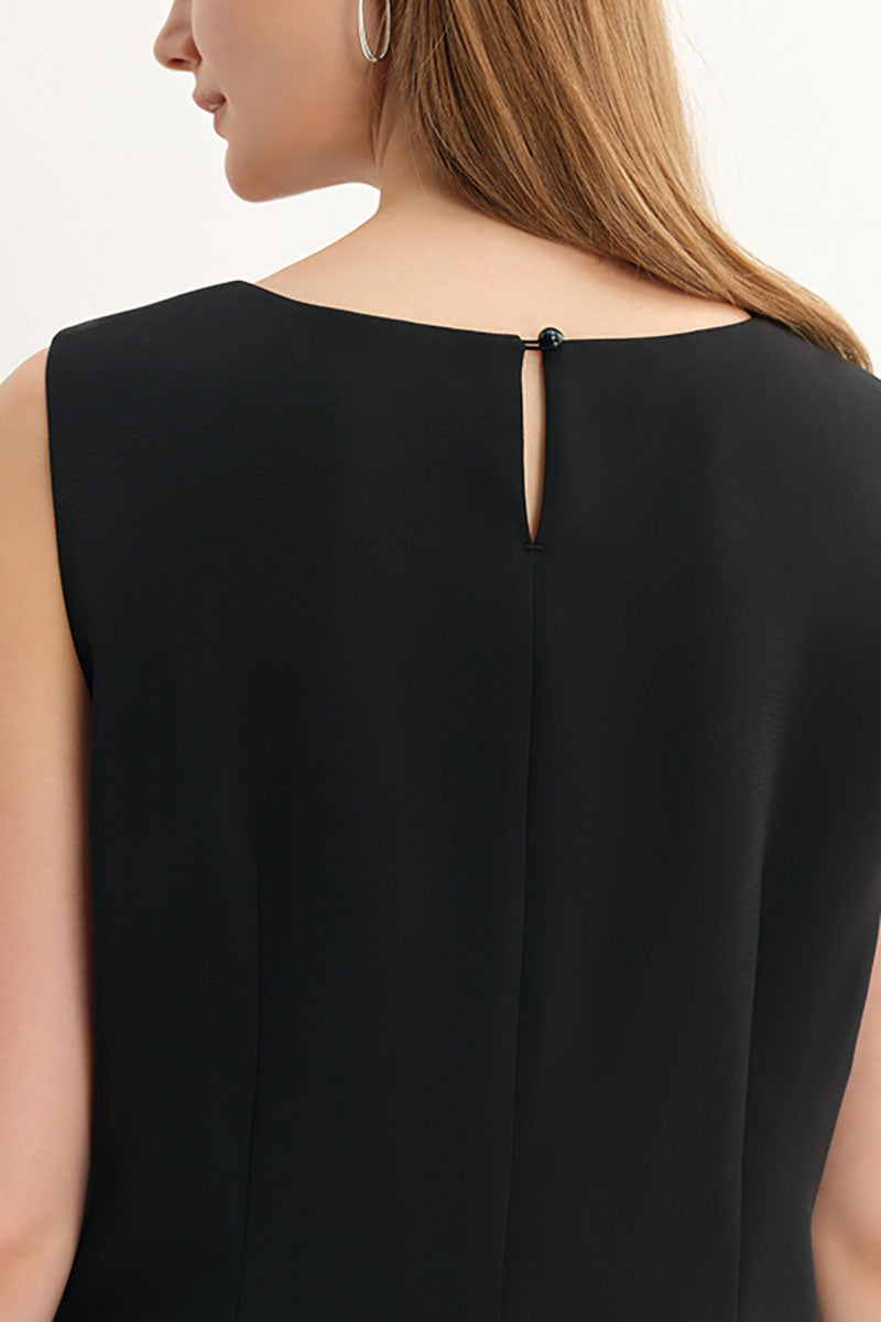 Black & White Sleeveless Mixed Media Midi Dress