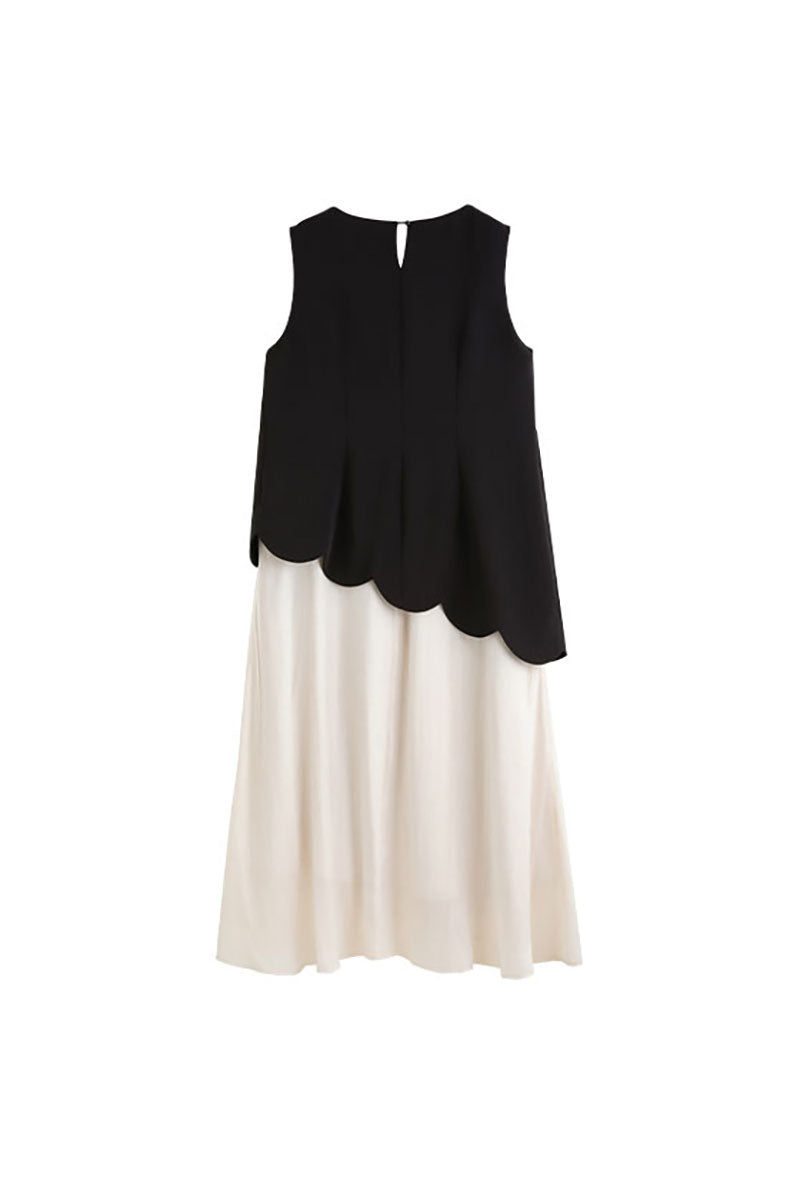 Black & White Sleeveless Mixed Media Midi Dress