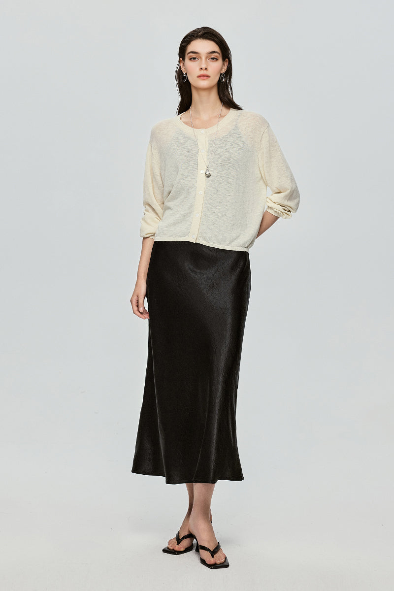Black Bias Cut Satin Slip Midi Dress