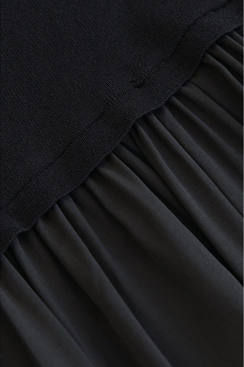 Black Fit & Flare Long-Sleeve V-Neck Maxi Dress