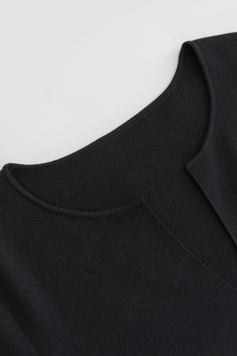 Black Fit & Flare Long-Sleeve V-Neck Maxi Dress