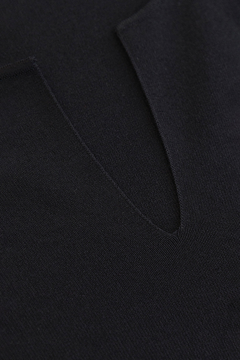 Black Fit & Flare Long-Sleeve V-Neck Maxi Dress