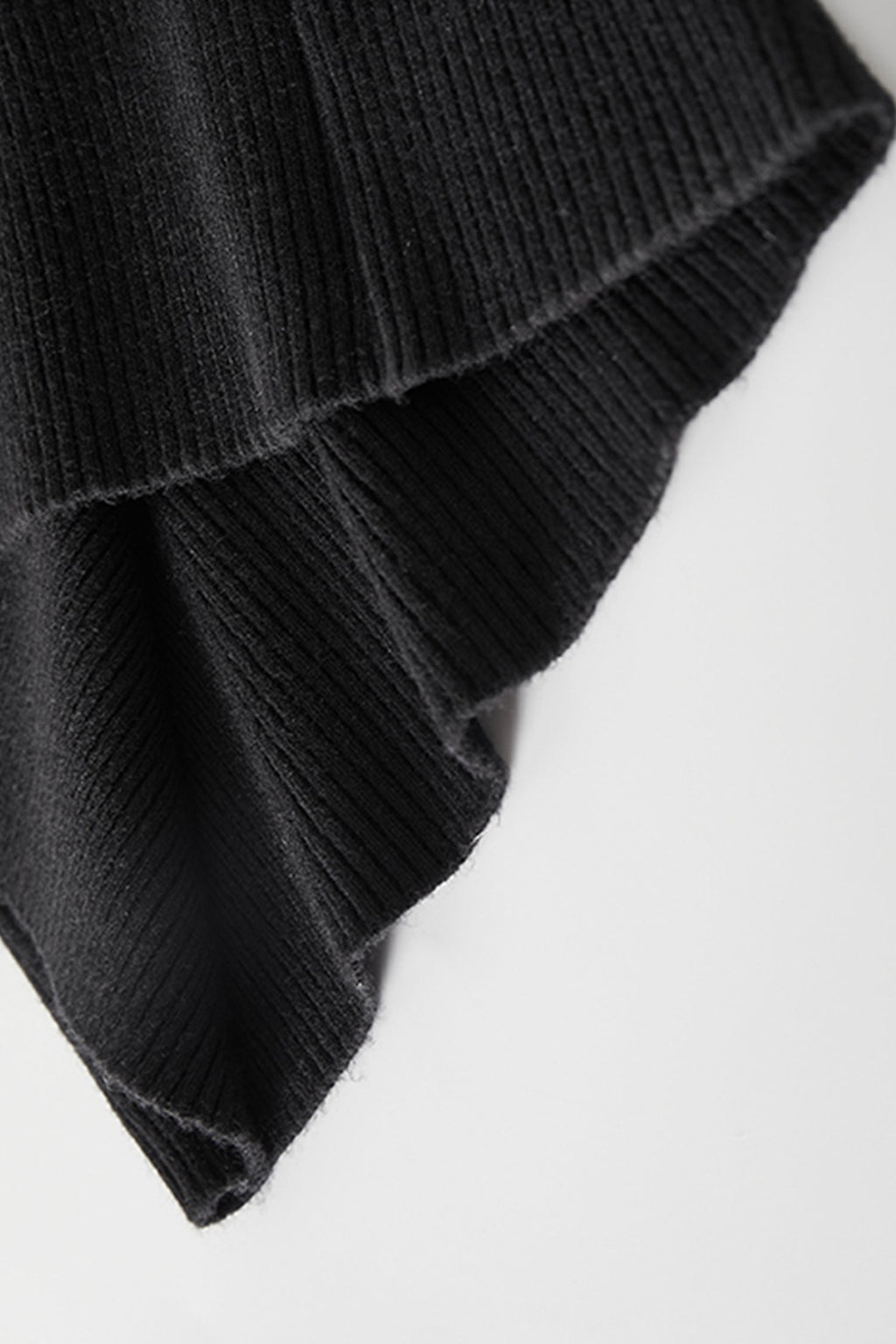 Black Long Sleeve Pearl-Trim Ribbed Midi Sweater Dress