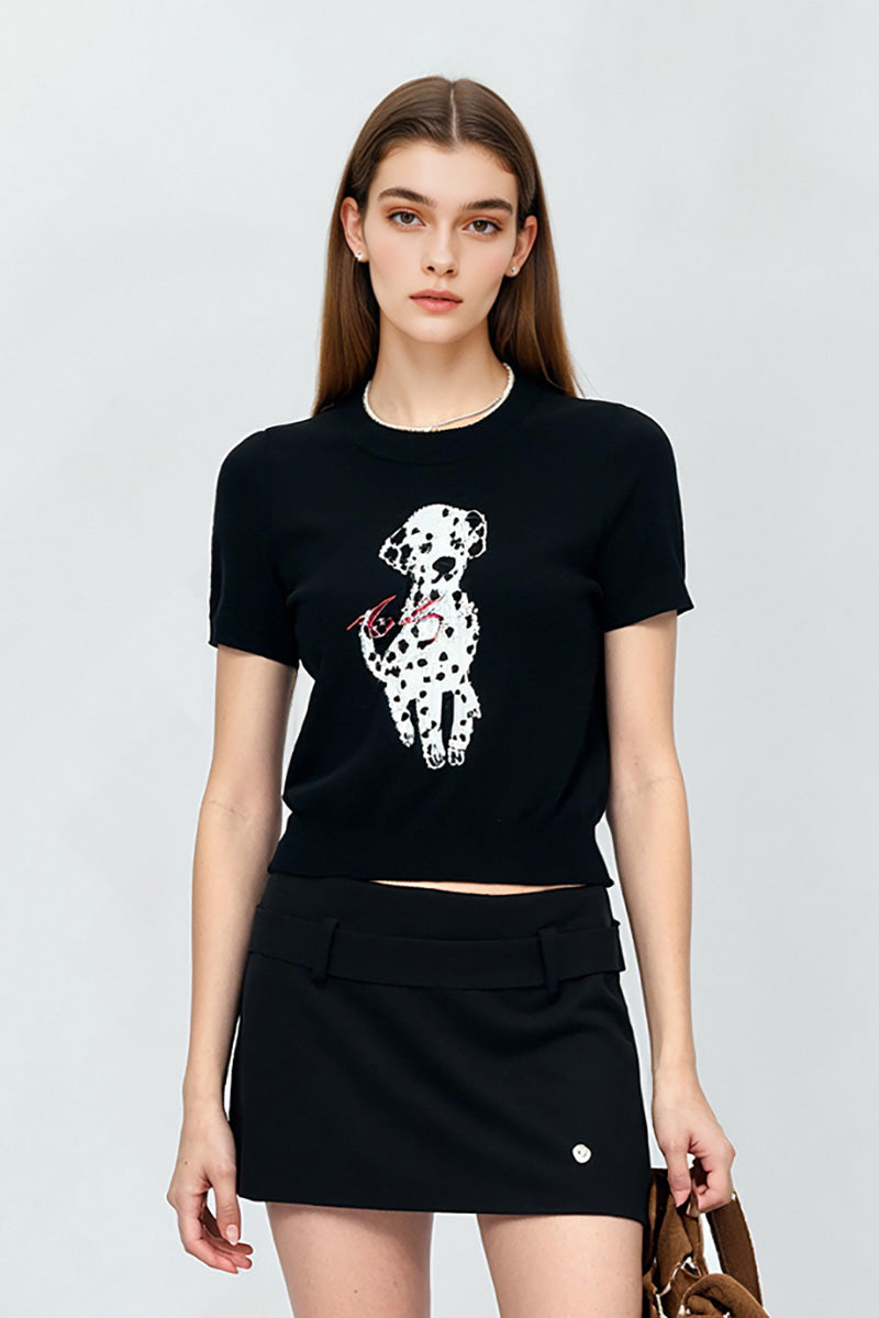 Black Lyocell Animal-Printed Knit T-Shirt