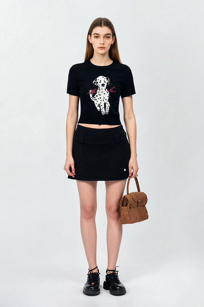 Black Lyocell Animal-Printed Knit T-Shirt