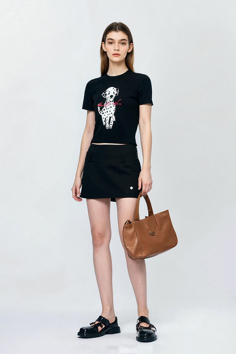 Black Lyocell Animal-Printed Knit T-Shirt