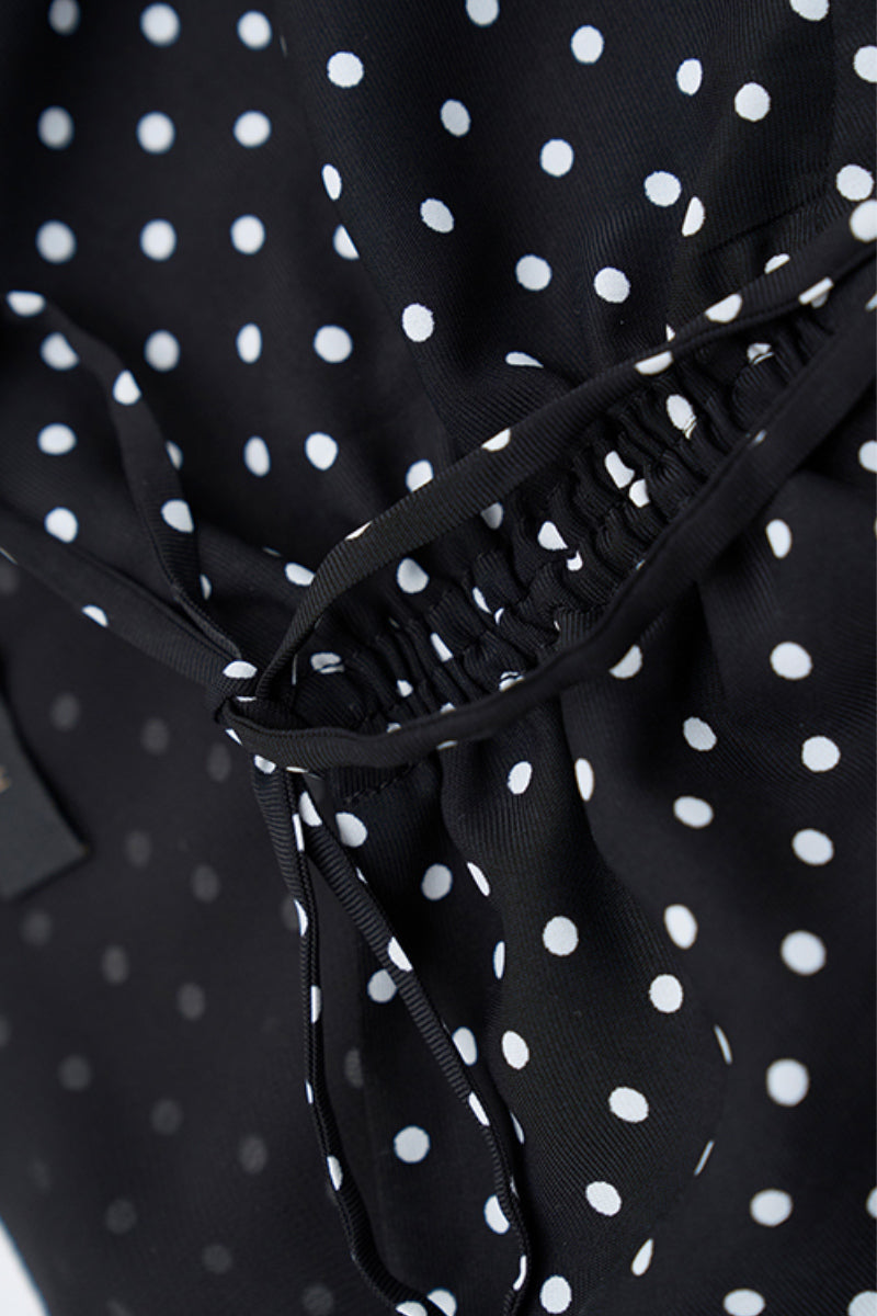 Black Polka-Dot Sweetheart Midi Dress
