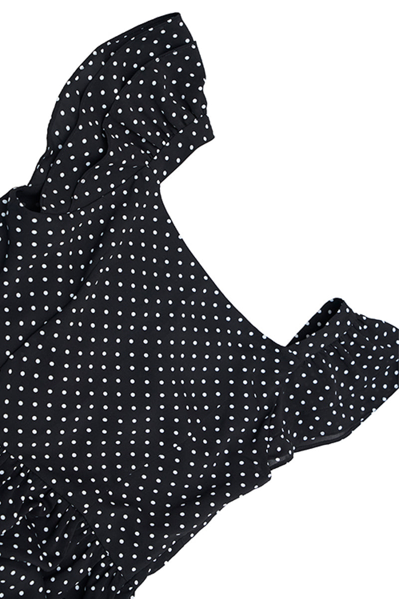 Black Polka-Dot Sweetheart Midi Dress