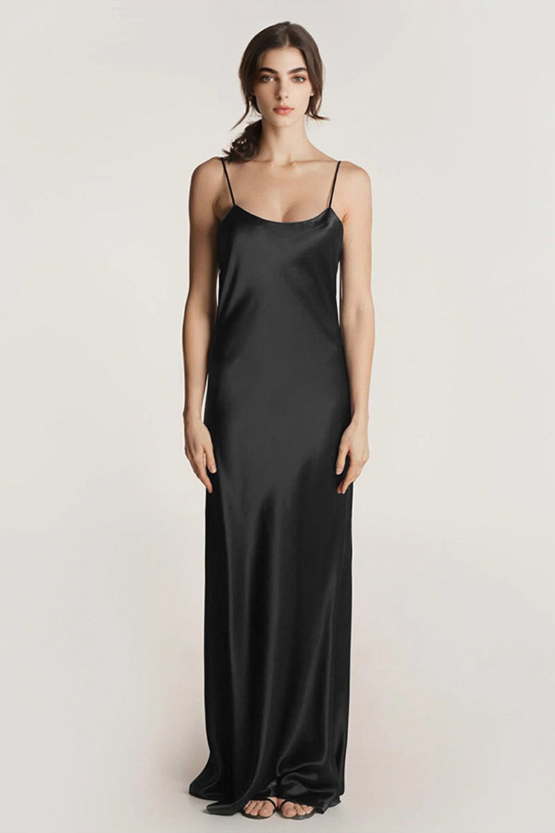 Black Silk Backless Maxi Slip Dress