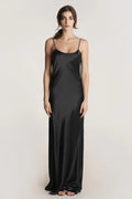 Black Silk Backless Maxi Slip Dress