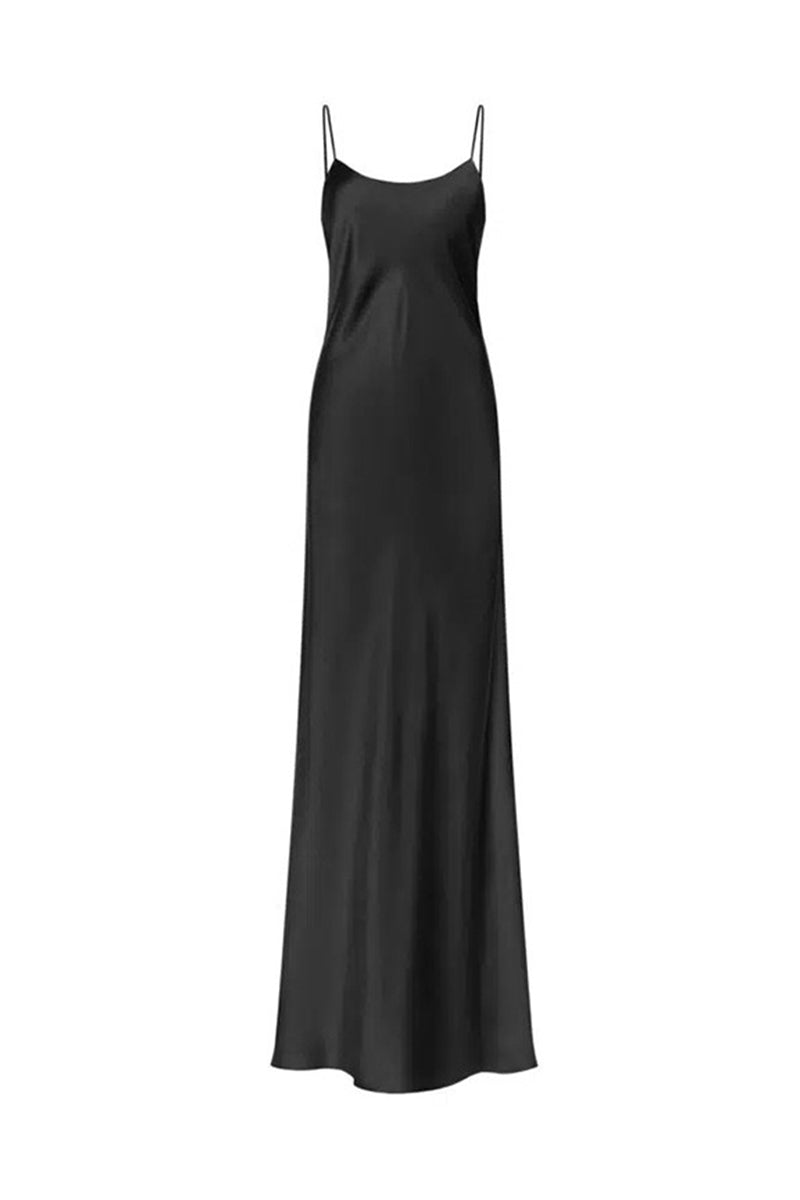 Black Silk Backless Maxi Slip Dress