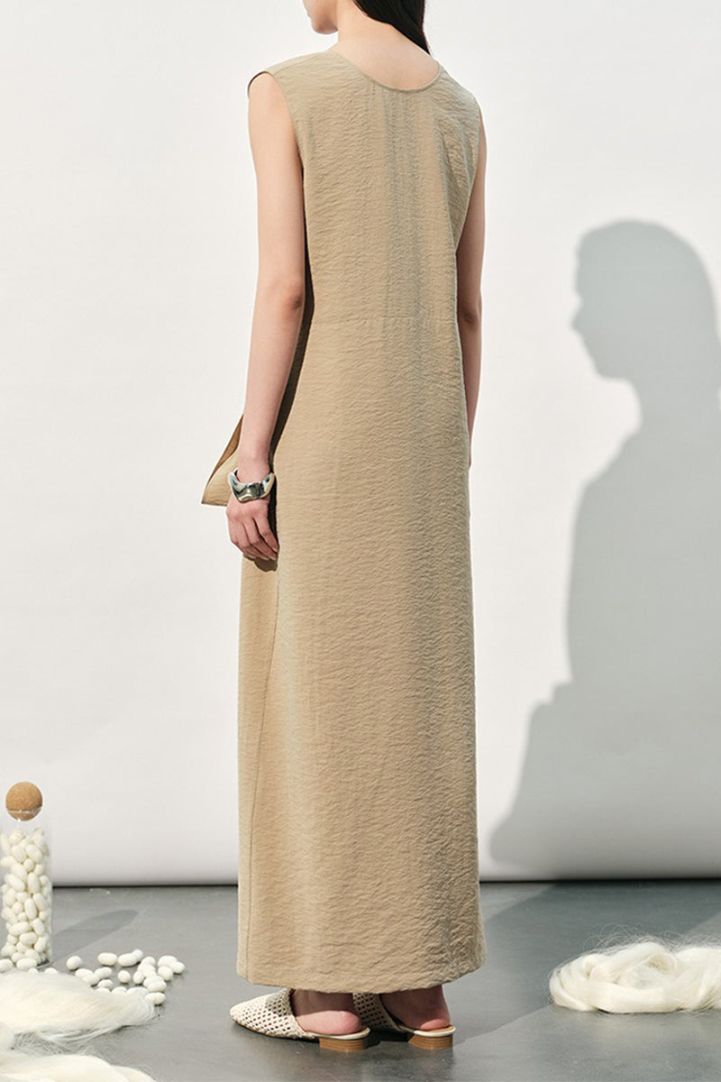Black Silk V-Neck Tie-Waist Maxi Dress with Pockets