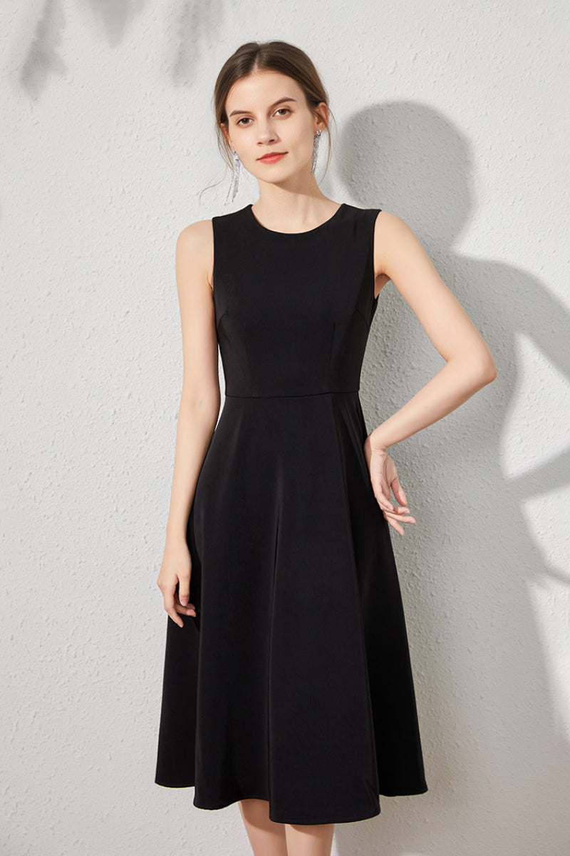 Black Sleeveless A-Line Midi Dress
