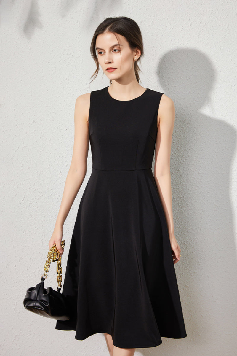 Black Sleeveless A-Line Midi Dress