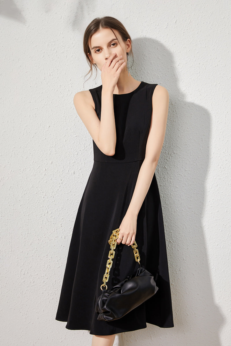 Black Sleeveless A-Line Midi Dress