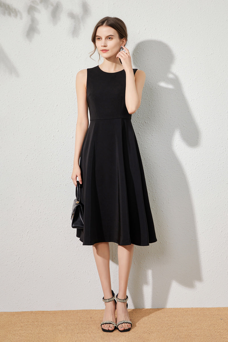 Black Sleeveless A-Line Midi Dress