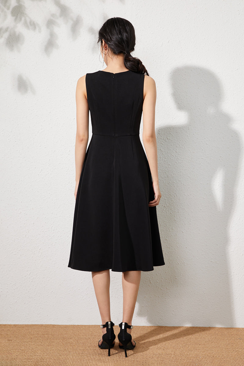 Black Sleeveless A-Line Midi Dress