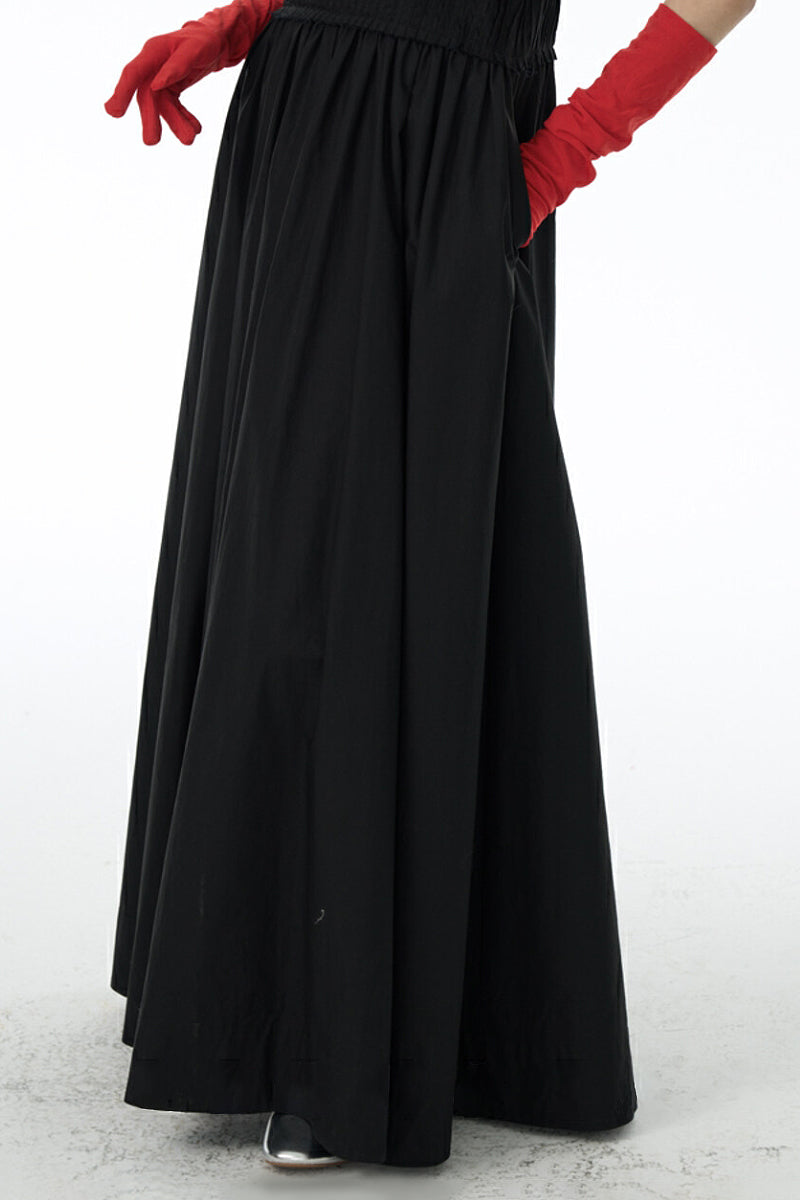 Black Sleeveless Pleated Square-Neck Tank Midi Dress