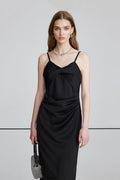 Black Spaghetti-Strap Twist-Front Midi Dress