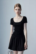 Black Squre-Neck Bubble Mini Dress
