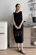 Black Triacetate-Blend Midi Shift Dress with Pockets