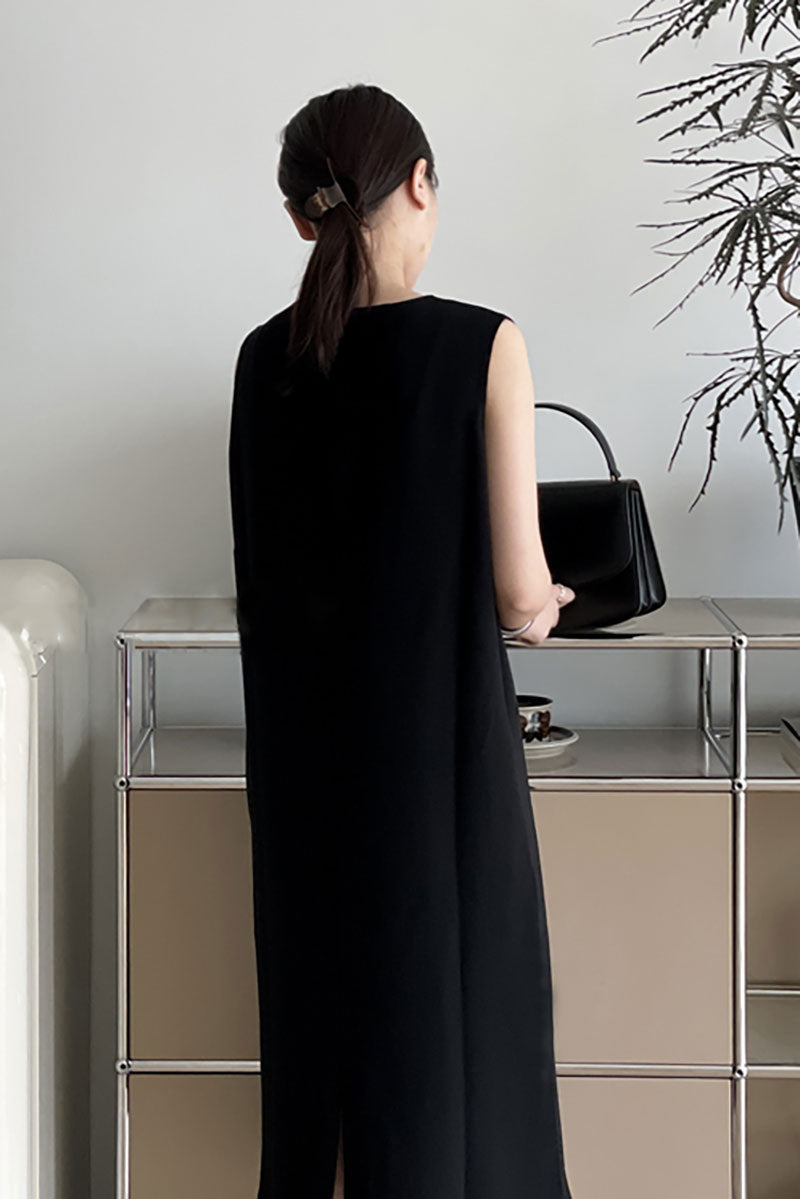 Black Triacetate-Blend Midi Shift Dress with Pockets