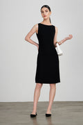 Black Triacetate Sleeveless Boat Neck Midi Dress