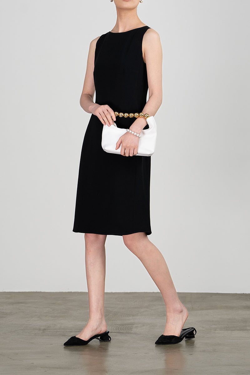 Black Triacetate Sleeveless Boat Neck Midi Dress