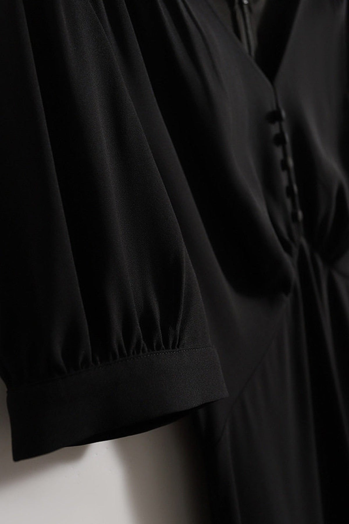 V-Neck Puff Sleeve A-Line Acetate Midi Dress