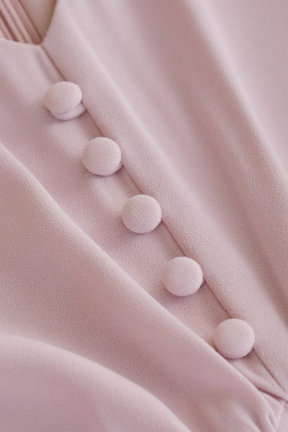 V-Neck Puff Sleeve A-Line Acetate Midi Dress