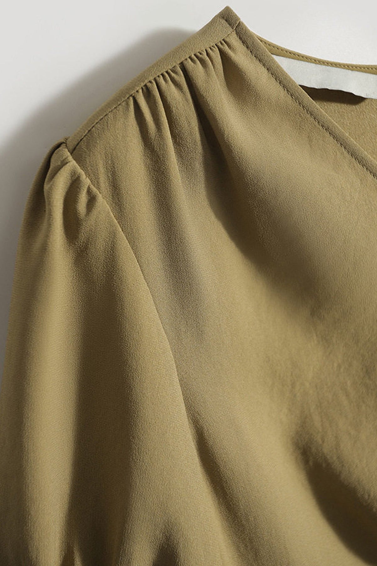 V-Neck Puff Sleeve A-Line Acetate Midi Dress