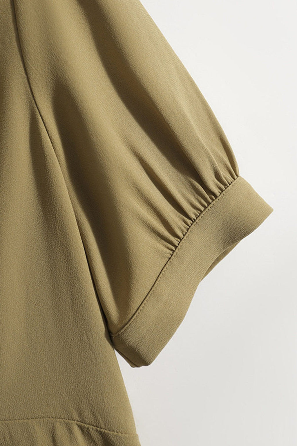 V-Neck Puff Sleeve A-Line Acetate Midi Dress