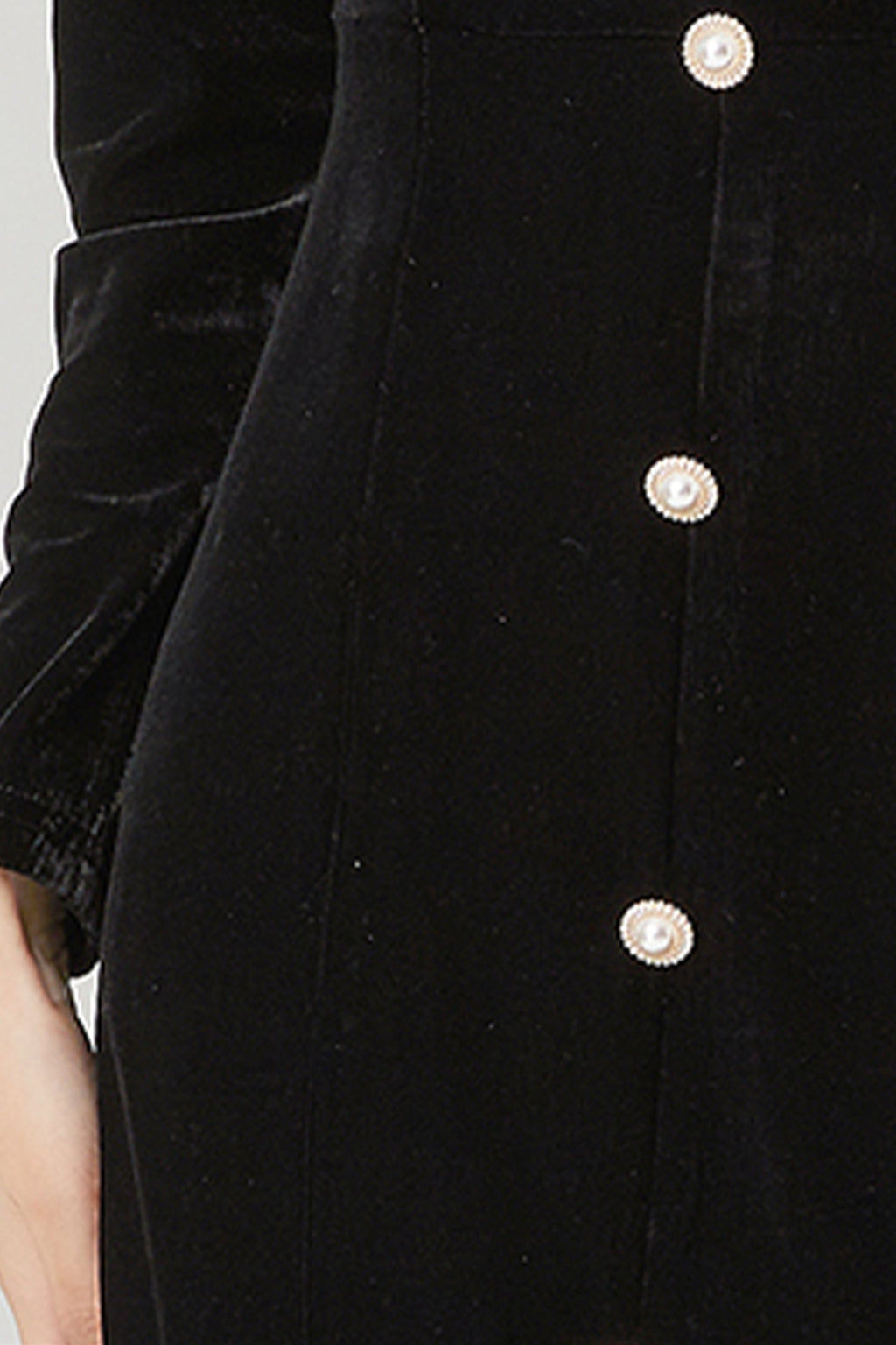 Black Velvet Long Sleeve Sweetheart Midi Dress with Pearls