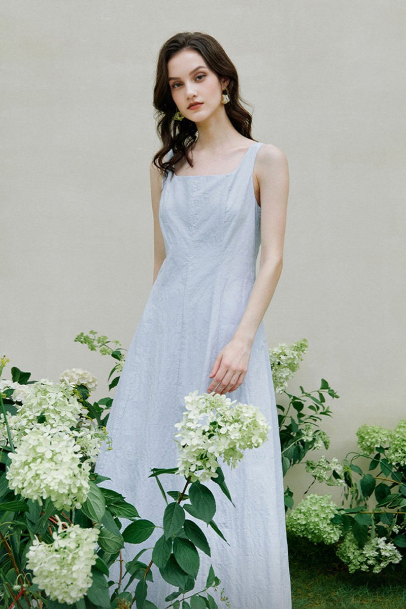 Blue Cotton Sleeveless A-Line Maxi Dress